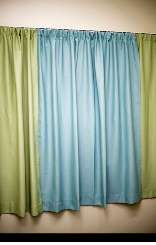 Green and blue ward curtains
